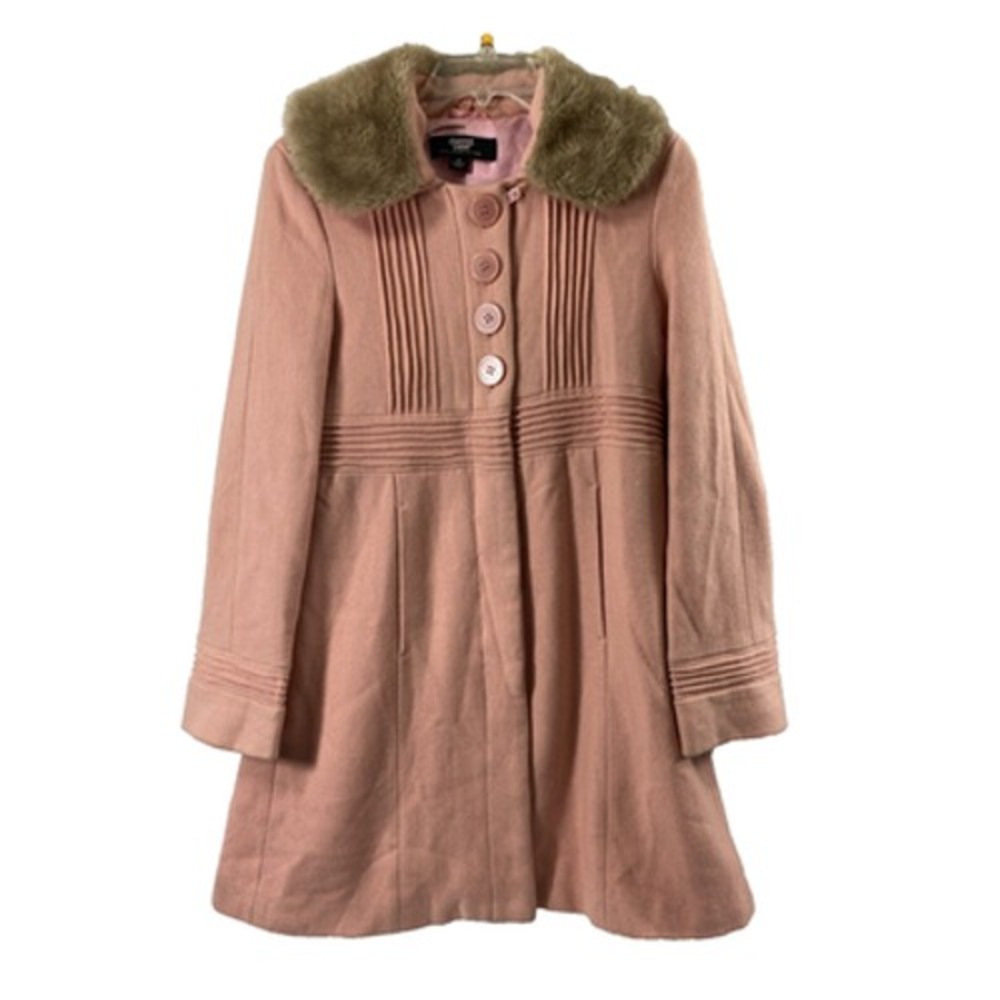 Vtg Coffee Shop Coat Womens Medium Pink Wool Blend Indie Sleeze Faux Fur Collar